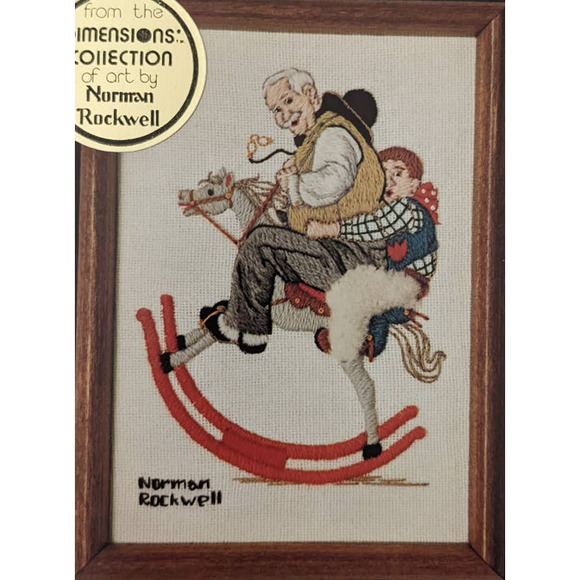 Vintage Norman Rockwell Crewel Embroidery Kit "Grandpa at the Reigns" 5" by 7" - Picture 1 of 9